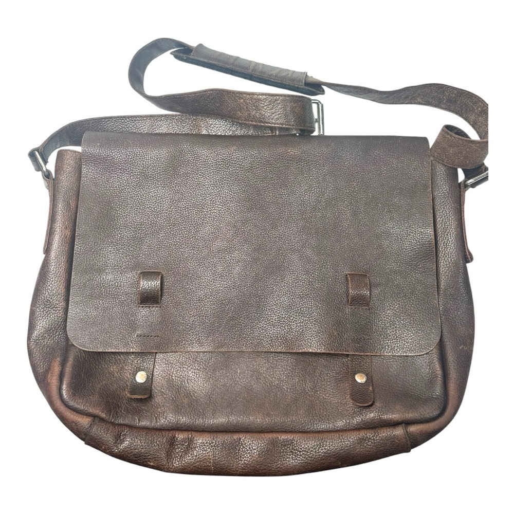 Red Envelope Brown Leather Messenger Bag Crossbody Adjustable Strap Snap Close